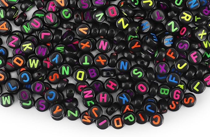 sutoug 1000pcs letter beads for threading, 4 x 7 mm acrylic round alphabet beads for jewellery diy making crafts bracelets necklaces ornaments-black