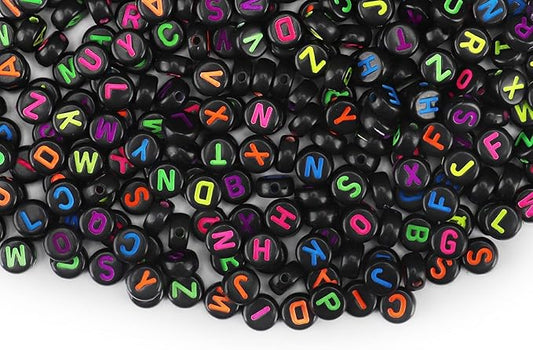 sutoug 1000pcs letter beads for threading, 4 x 7 mm acrylic round alphabet beads for jewellery diy making crafts bracelets necklaces ornaments-black