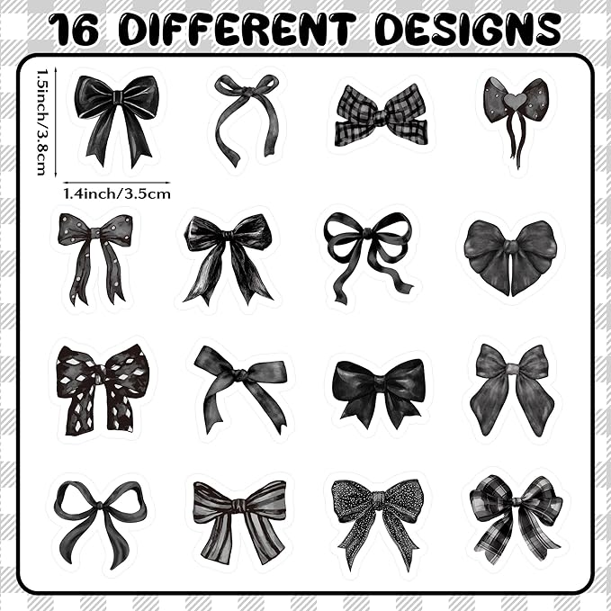 beyumi black bows sticker roll - 1000pcs coquette bow stickers in 2 rolls waterproof vinyl girly aesthetic bowknot decal for gift laptop bottle scrapbooking luggage computer envelope decor for kids