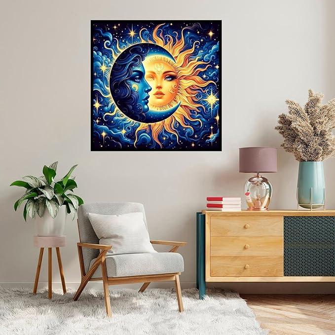 Axquilon Framed Paint by Numbers Kit for Adults-Sun and Moon Adult Paint by Number Kits with Easel, Easy Adults' Paint-by-Number Kits Oil Painting for Gift Home Wall Decor 8x8in