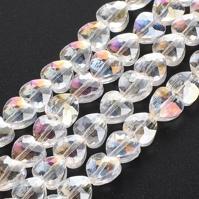 70pcs 8mm Valentine's Day AB White Faceted Heart Beads for Jewelry Making Crystal Glass Beads for Bracelets Necklace Crafts, Friendship Bracelet Kit, Love Gifts