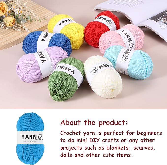 6Pcs Lake Blue Acrylic Yarn 790 Yard 4 Ply Soft Crochet Yarns Sport Weight Yarn,[for DIY Crocheting Knitting Craft Blankets Hats]-300g