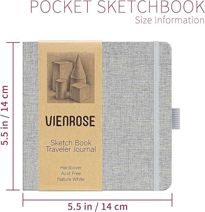 Vienrose 5.5"x5.5" Sketch Books, Linen Cover Hardbound Sketching Book with Acid-Free Paper, Drawing Pad for Kids, Beginners & Professionals, Art Supplies for Adults & Students(Grey, 60 Sheets)