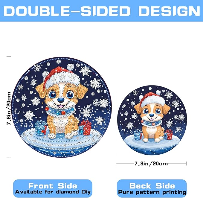 VAIIEYO Christmas Diamond Art Hanging Ornament, Dog Diamond Painting Suncatchers Window Hanging Kit with Chain, 7.5x7.5 inch Crystal Pendant Art Craft for Gift Home Wall Front Door Decoration