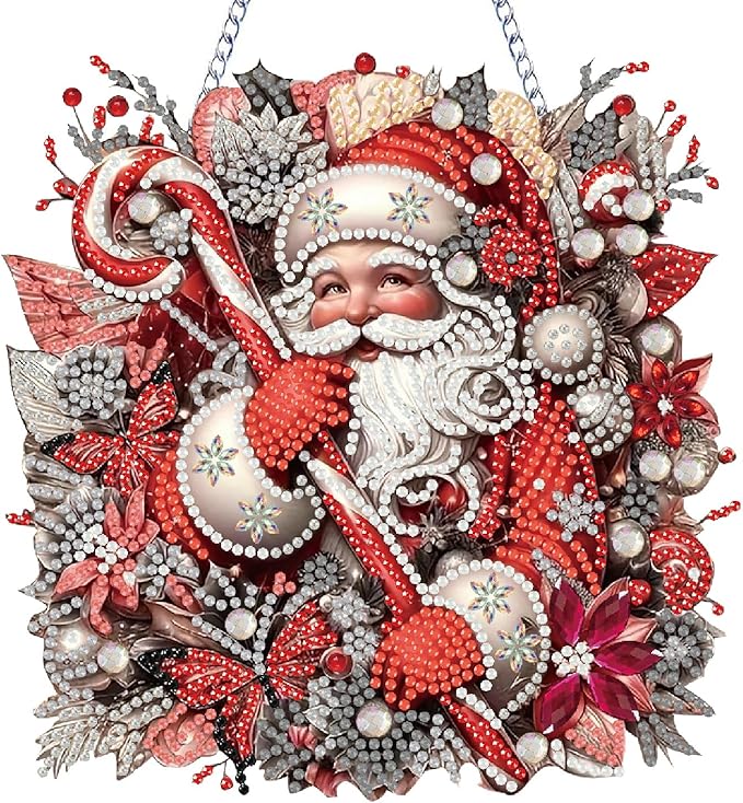 Santa Claus Diamond Art Hanging Pendant Kits,Christmas Special Shape Diamond Art Kits for Adults,Double Sided Hanging Acrylic Ornament Kit,Pendants Home Garden Wall Hanging Kits Hanging Ornament