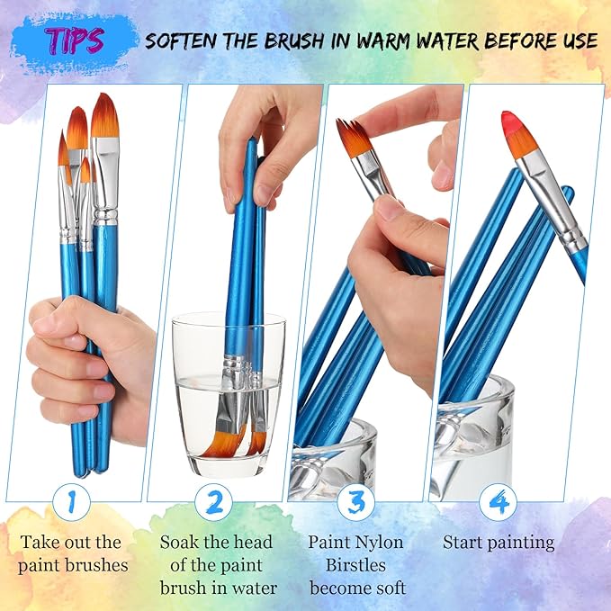 Sherr 48 Pcs Paint Brush Set Bulk Acrylic Brush Wood Paint for Detail Art Crafts Kids Artist Adult Watercolor Oil Face Body(1.1, 1, 0.8, 0.7 Inch,Filbert Style)