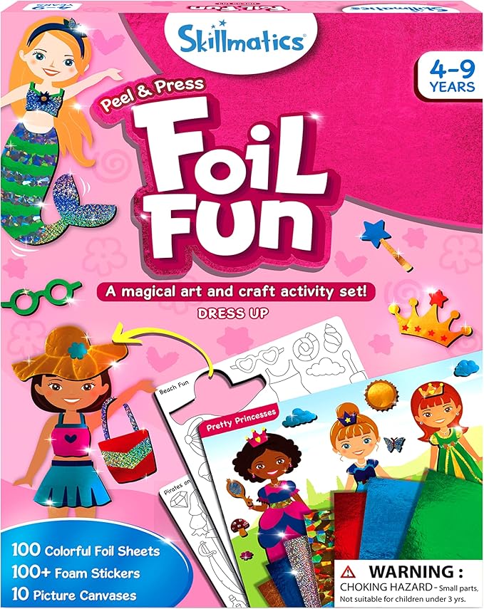 skillmatics foil fun - dress up, no mess art for kids, craft kits & supplies, diy creative activity, travel toys, gifts for girls & boys ages 4, 5, 6, 7, 8, 9, travel toys