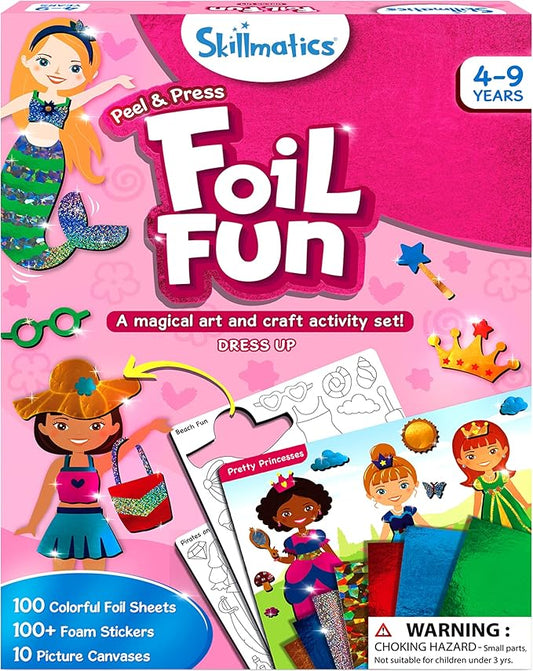 skillmatics foil fun - dress up, no mess art for kids, craft kits & supplies, diy creative activity, travel toys, gifts for girls & boys ages 4, 5, 6, 7, 8, 9, travel toys