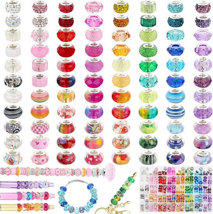 240 Pcs Large Hole Beads, Funtopia 40 Grids Rainbow European Beads for Crafts, Colorful Spacer Bead for Jewelry Making, DIY Charm Bracelets Necklaces Pens and Decorative Crafts, for Girls and Adults