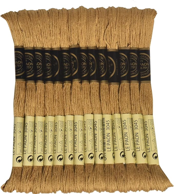 LE PAON Embroidery Floss, 14-Pack Six Strands 100% Long Staple Cotton Embroidery Thread, 8.7-Yard，Color Number：3045, Dark Yellow Beige
