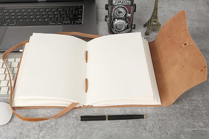 KomalC Handmade Leather Journal/Writing Notebook Diary/Bound Daily Notepad For Men & Women Unlined Paper Medium, writing pad gift for artist, sketch (Tan, 7 x 5)