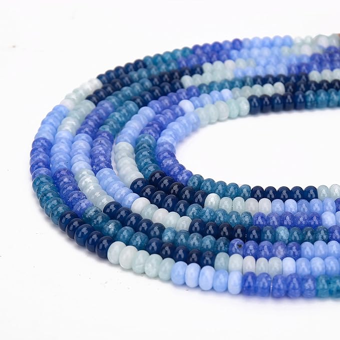 2 Strands (150PCs) Blue Shade Jade Rondelle Beads, 5 * 8mm Gemstone Loose Spacer Abacus Disk Beads for DIY Bracelet Necklace Earrings Jewelry Making, Craft Supplies Beading Kit