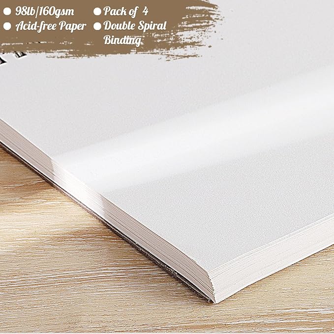 4 Pack Mixed Media Sketchbook, 5.5x8.5 inches Drawing Paper Sketch Book, 98lb/160gsm Heavyweight Spiral Bound Sketch Pads, Suitable for Artist, Drawing, Painting, Sketching(200 Sheets)