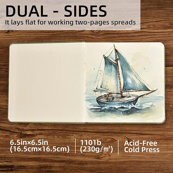 42 Sheets Watercolor Journal, 6.5x6.5in Watercolor Sketchbook with 140 lb/300 GSM Cold Press Cotton Paper, Mini Watercolor Notebook, Ideal for Painting, Drawing & Mixed Media