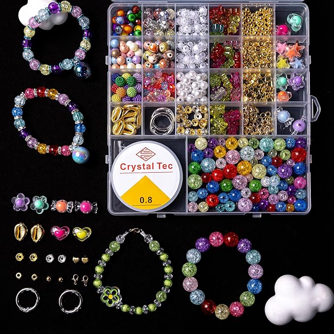 6380 PCS Jewelry Making Kit – 24 Colors Seed Beads, 24 Colors Clay, UV Color Changing & Glow Pony, Letter, Mixed Charms, Tools,Gift Box for DIY Bracelets