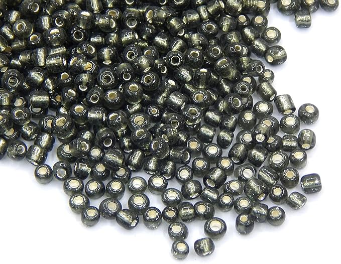 Perlin Glass Seed Beads 4mm 6/0 Round 1100pcs Mini Small Pony Spacer Beads Kit for Jewelry Making Earrings Bracelets Pendants Waist DIY Handmade (Grey Silver Inside)