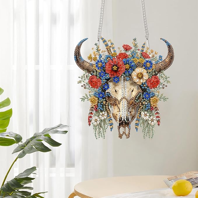 Reofrey Hanging Diamond Art Kits for Adults– 8x8Inch Sheeps Flowers Hanging Ornament Acrylic Board Double Sided Pattern Crystal Diamond Art Suncatcher Pendant, for Home Window Decoration Handmade Gift