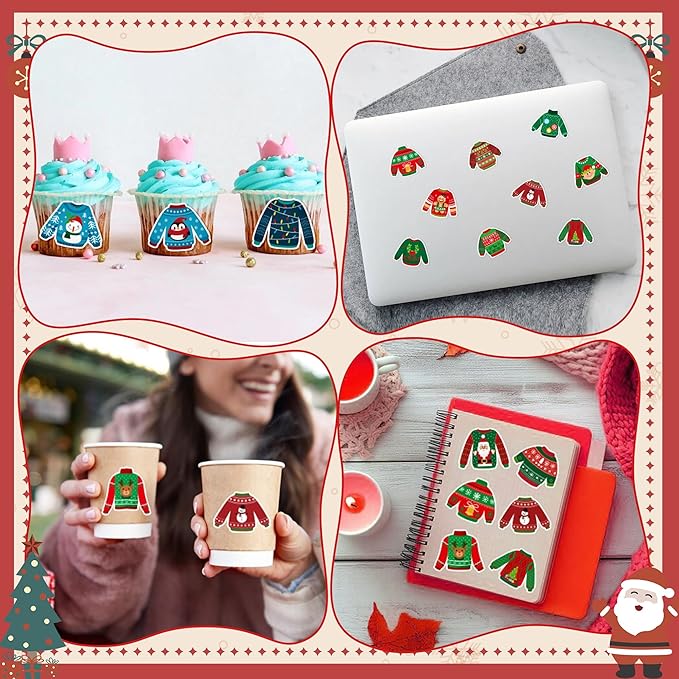 beyumi christmas sweater shaped sticker - 1000pcs christmas sweaters stickers in 2 rolls winter adhesive cute funny wintertime pullover sweater decal holiday party favor tag gift bottle decor for kids