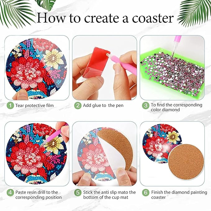 EWJRNSF 8 PCS Diamond Art Coasters Kit, Small Diamond Painting Coasters, Fall Diamond Art Kits for Adults Beginners, Arts and Crafts Supplies Item Sets with Holder