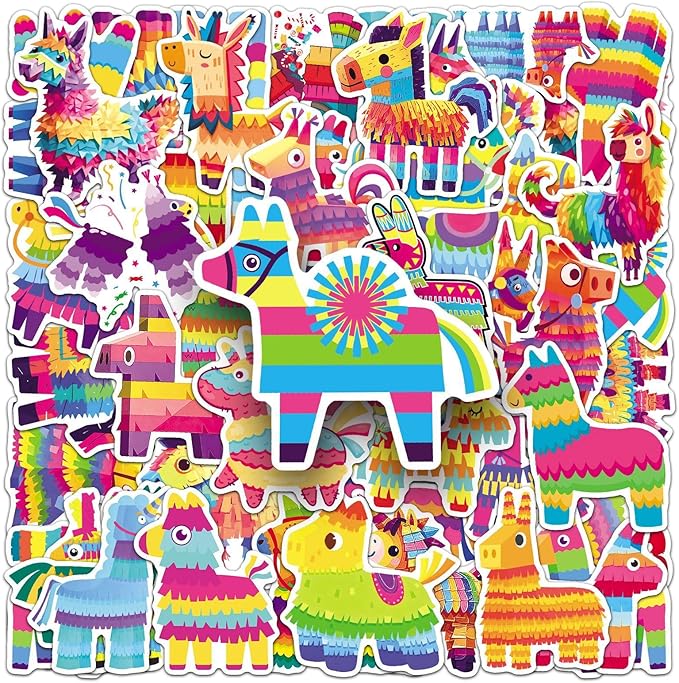 50Pcs Pinata Stickers, Waterproof Vinyl Colorful Party Decals for Laptop, Phone, Skateboard, Luggage - Decorative Stickers for Kids, Boys, Girls, Adults (Perfect for Holidays & Birthdays)