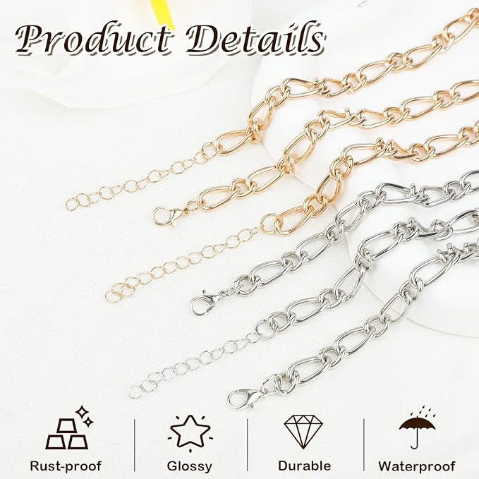 Sumalon 20 Pcs 18K Gold Plated Bracelet Chain Kit, Paperclip Alloy Link Fit Clip with Lock, Bracelet Charm for Women DIY Jewelry Making (Gold and Silver)