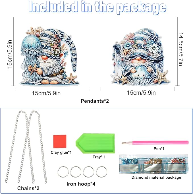 2 Pack Ocean-Themed DIY Diamond Painting Ornaments – Gnome & Jellyfish Design with Irregular Shaped Gems, 5D Acrylic Hanging Kit for Window & Wall Decor, Mosaic Craft Gift Set