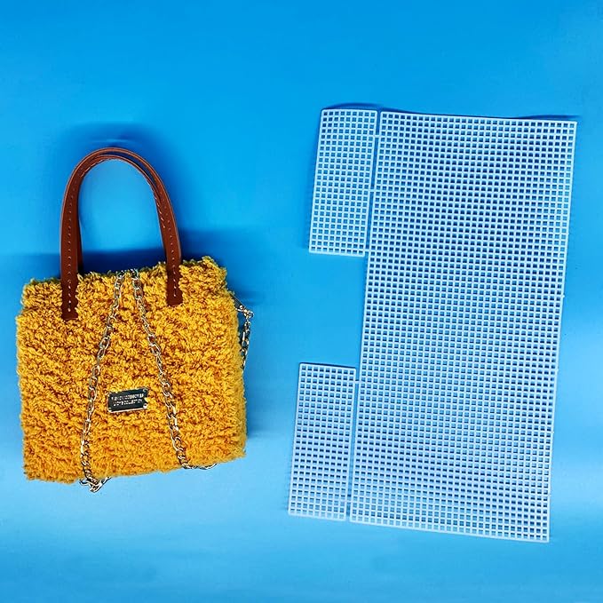 Allazone 39 PCS Clear Plastic Mesh Canvas Sheets for Embroidery, Plastic Canvas Plastic Mesh Sheets with 2 Color Acrylic Yarn for DIY Sewing Bag