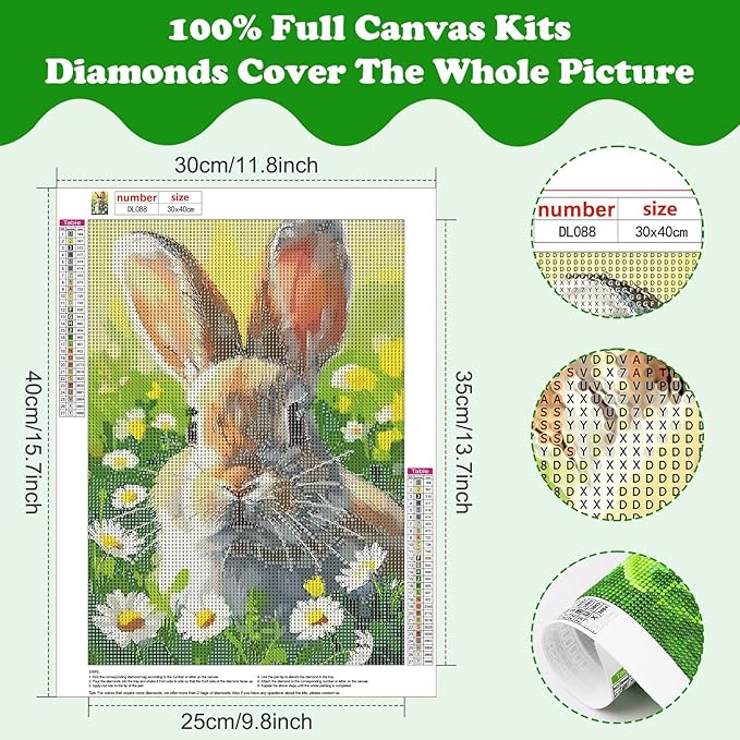 SENQAO Rabbit Diamond Art Kits for Adults, Easter Diamond Painting Kits for Beginners, 5D Round Full Drill Winter Gem Art Kit, Home Wall Decor Gifts 12x16 inch