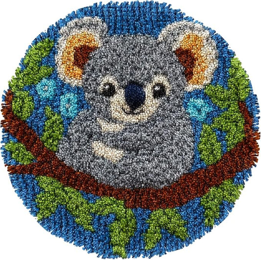 Latch Hook Rug Kit Cute Koala Portrait Easy for Beginners Round Shape Carpet Crochet Yarn Craft Mini Rug DIY Hook and Latch Little Tapestry for Home Decor 30x30cm-3
