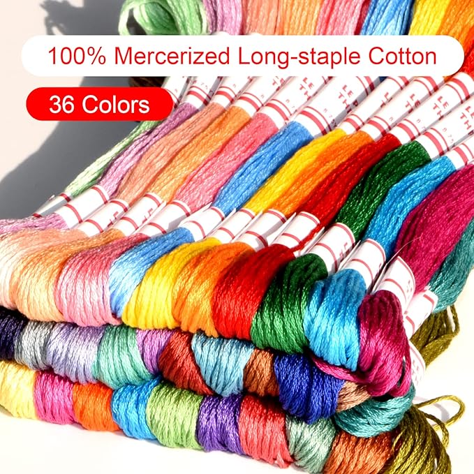 Embroidery Floss Friendship Bracelets Floss 36 Skeins Per Pack dy le paon Crafts Floss Cross Stitch Threads and Free Set of Free Friendship Wheel 100% Long Staple Cotton