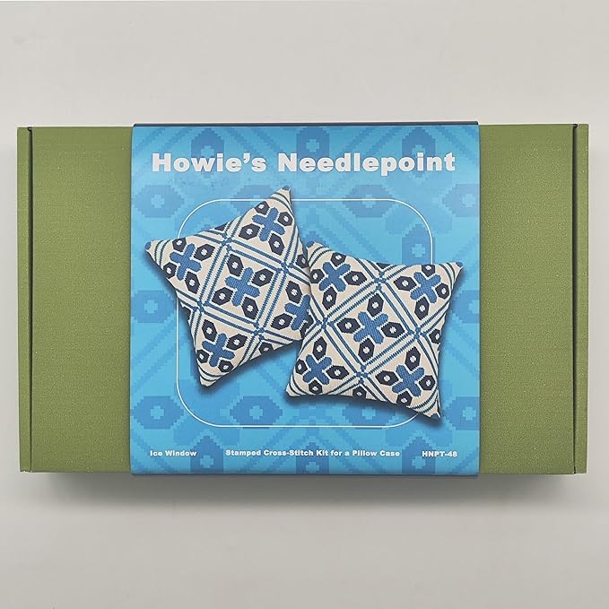 Howie's Needlepoint Needlepoint Kits for Adults, Pillow Front Cross Stitch Kit with Embroidery Pattern on Canvas, Yarn, 2 Needles and Instruction, 16 x 16inch(Ice Window)
