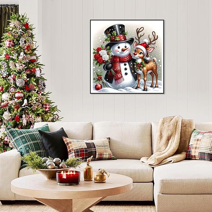 Christmas 5D Diamond Art Kits for Adult, Xmas Snowman Deer Diamond Painting Kits for Beginners, DIY Full Drill Winter Holiday Rhinestone Diamond Dots Gem Painting Art Craft Home Decor 12 x12 Inch