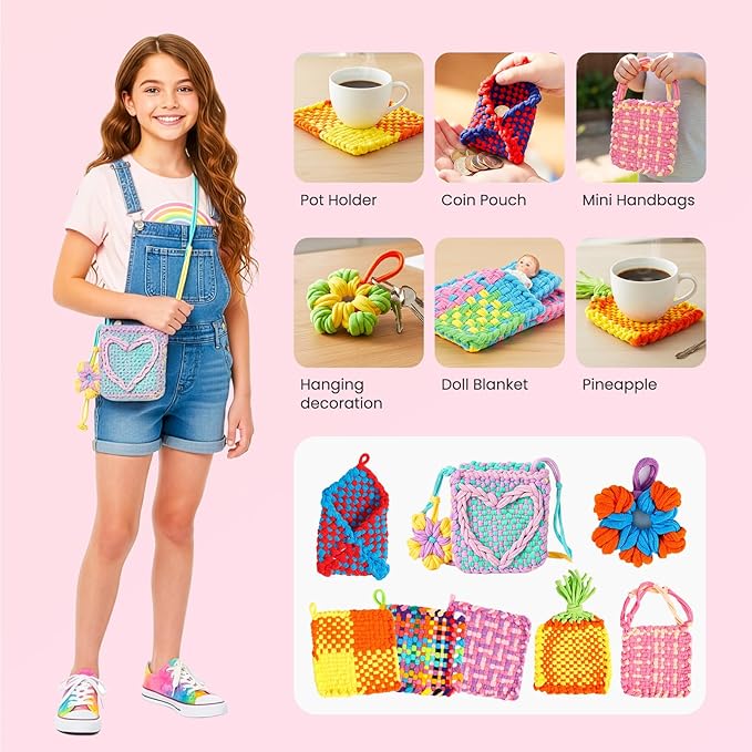 PP OPOUNT Weaving Loom for Kids & Adults, 432 Craft Loops Easy Pot Holder Loom Kit for Girls Ages 6 7 8 9 10 11 12, DIY Arts and Craft Projects for Beginners Making Potholders, Ideal Gifts for Kids