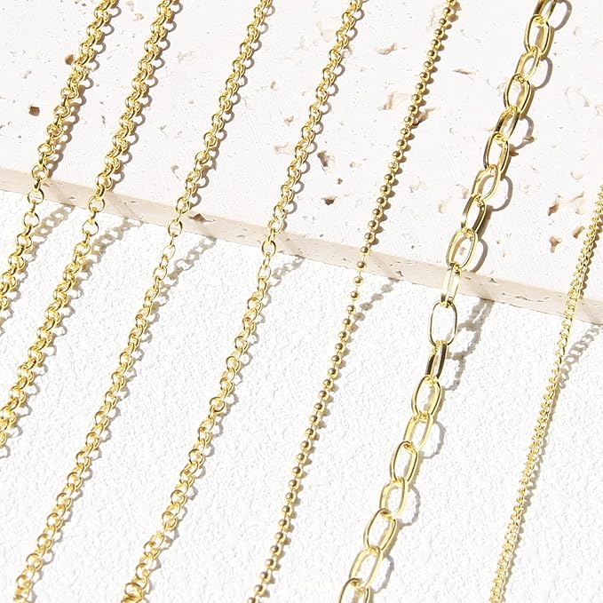 Gold Necklace Chains for Jewelry Making, 59 Feet 5 Style Necklace Jewelry Chains for DIY Necklaces Bracelets Anklet Craft Making Supplies with Jump Rings Lobster Clasp Connectors Soft Tape Measure