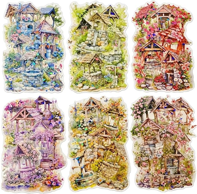 60Pcs The Well of Wishes Series PET Scrapbook Stickers, Flowers Bloom Story Stickers Kit for Scrapbooking, Junk Journal Ephemera, DIY Crafts Waterproof Journaling Supplies