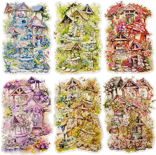 60Pcs The Well of Wishes Series PET Scrapbook Stickers, Flowers Bloom Story Stickers Kit for Scrapbooking, Junk Journal Ephemera, DIY Crafts Waterproof Journaling Supplies