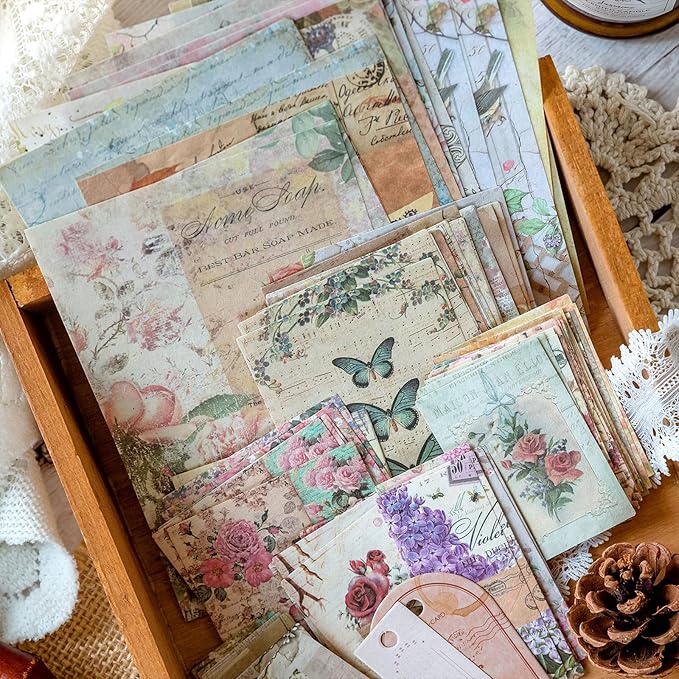 400PCS Vintage Scrapbook Paper Journaling Scrapbooking Supplies Kit Aesthetic Decorative Craft Paper Assorted for Bullet Junk Journals Card Making Craft DIY, Memory Post Office Series