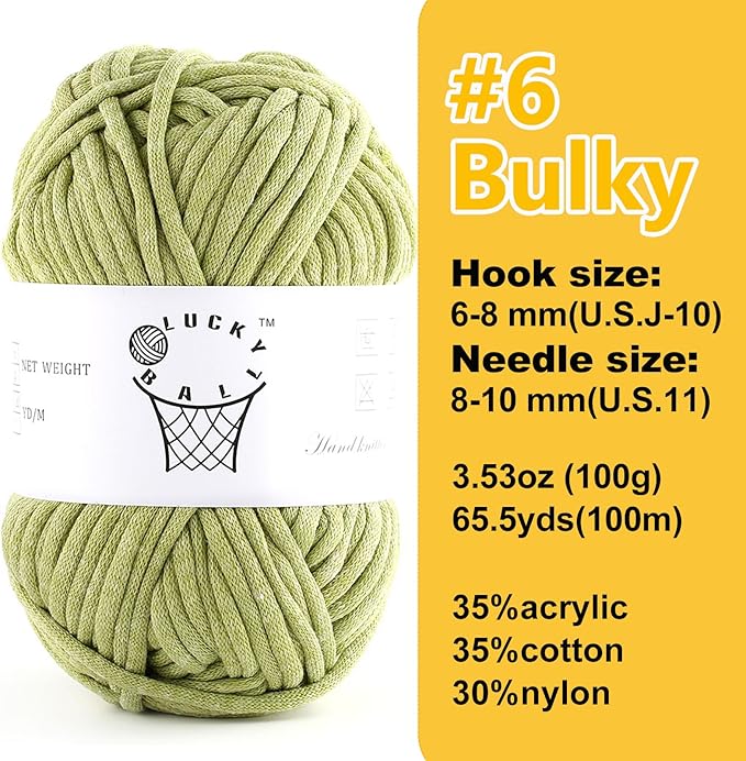 100g Yarn for Crocheting and Knitting,66yds/60m Cotton Yarn for Beginners,Cotton-Nylon Acrylic Blend Yarn for Beginners Crochet Kit Making(Bay Leaf)