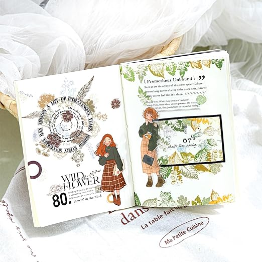 Botanical Impressions PET Tape Set – 6 Floral & Leaf Designs, Transparent Adhesive Craft Tape for Scrapbooking, Junk Journal, Card Making & DIY Decoration