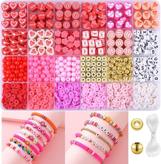 1480pcs Valentine's Day Polymer Clay Beads Charms Friendship Bracelet Necklace Earring Jewelry Making kit, Accessories for Arts Crafts DIY Birthday Gifts for Women Girls Children