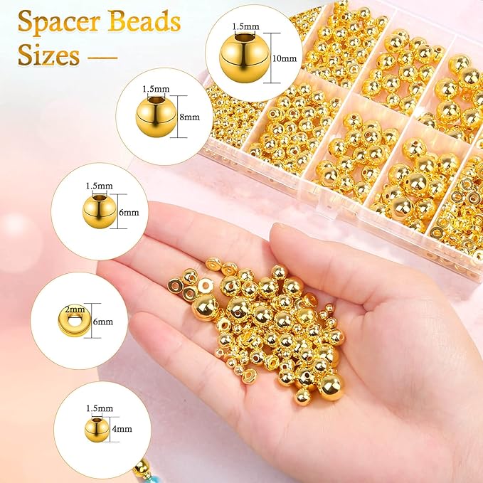 selizo 1250 Pieces Gold Spacer Beads for Jewelry Making, Assorted Gold Beads for Bracelets Making