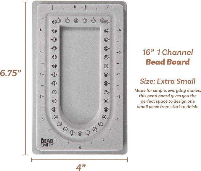 The Beadsmith Mini Bead Board, Grey Flocked, 16” U-Shaped Channel, 4 x 6.75 inches, Design Boards for Creating Bracelets, Necklaces and Other Jewelry