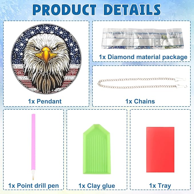 DOMROM 4TH of July Diamond Art Hanging Kit for Adult, Eagle Diamond Art Hanging Kit, Patriotic DIY Diamond Art, Independence Day Diamond Hanging Pendant, Window Pendants Garden Wall Hanging Ornament