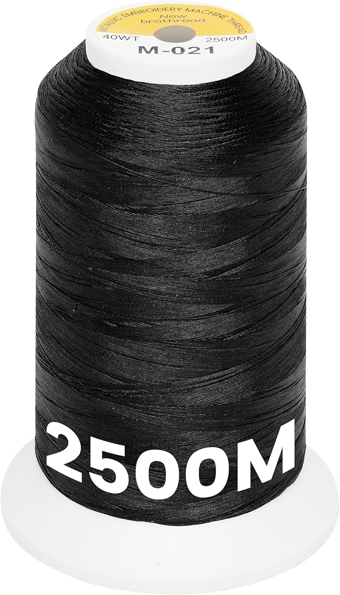 New brothread Single Huge Spool Metallic Embroidery Machine Thread 2500M (2735Y) Each for Commercial and Domestic Embroidery Machines - Black M-021