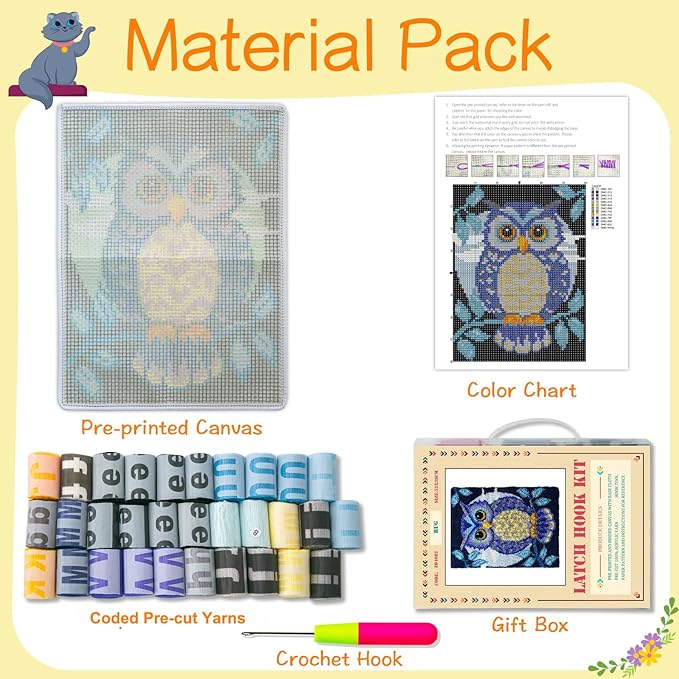 YOOTOM Latch Hook Rug Kits for Adult, DIY Latch Hook Kits Stitch Cross Crochet Carpet Mat Needlework Handmade Cushion Tapesty, Color Pattern Pre-Printed & Pre-Cut Yarns, 20x15in