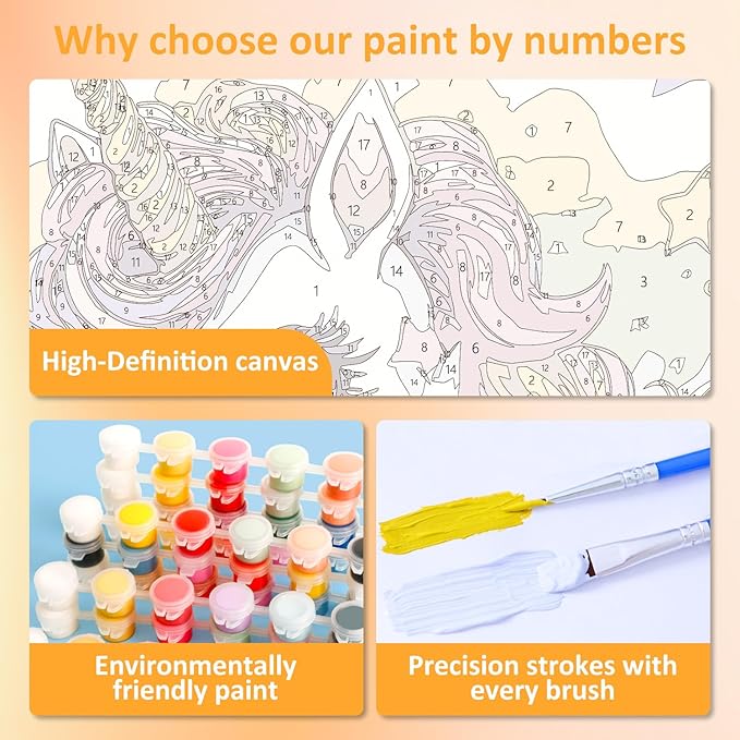 Paint by Numbers Kit for Kids with Frame, Unicorn Paint by Numbers for Kids Ages 4-8-12, DIY Unicorn Acrylic Oil Painting for Home Wall Art Decor Gift 7.8x7.8 inch (with Frame Easel)