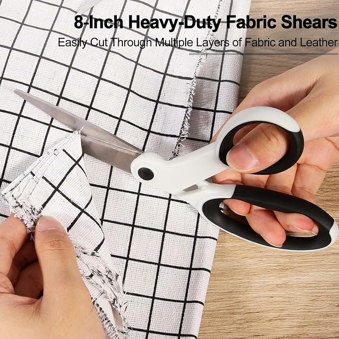 Premium Sewing Scissors Bundle, 8" Heavy Duty Fabric, 5" Embroidery, 4" Small Detail Scissors, 5" Thread Snips, Tailoring, Dressmaking, Quilting, Arts&Craft Supplies, White