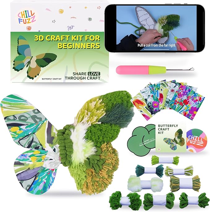 ChillFuzz DIY Boho Butterfly Coaster Kit Handcrafted Yarn Craft Set for Adults & Teens Colorful Crochet Coasters Beginner-Friendly DIY Home Decor Green Latitude37N