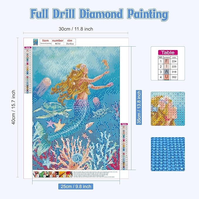 NAIMOER Mermai Diamond Art Kits for Adults, DIY Full Drill 5D Diamond Painting Nautical Fish Diamond Art Kits (12" x 16") for Home Wall Decor (Diamond Art Mermaid)