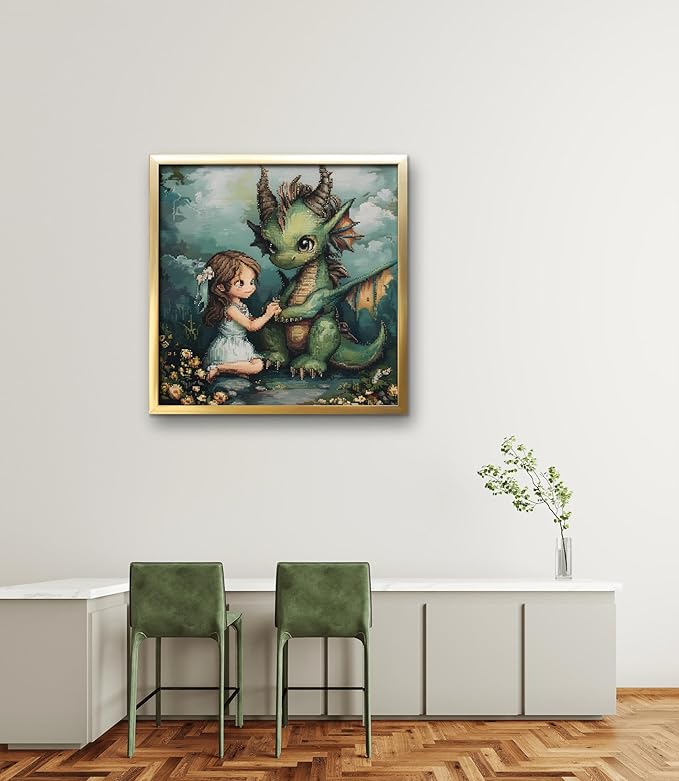 leczany cross stitch stamped kits for adults beginners patterns craft kit needlepoint full range of diy embroidery kits starter 11ct 3 strands | dragon and girl 17.7×17.7 inches